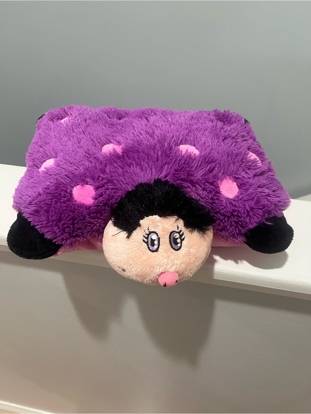 Pillow Pet PeeWee Dreamy Purple Ladybug 11” Plush Pink Spots Polka Dots Like New